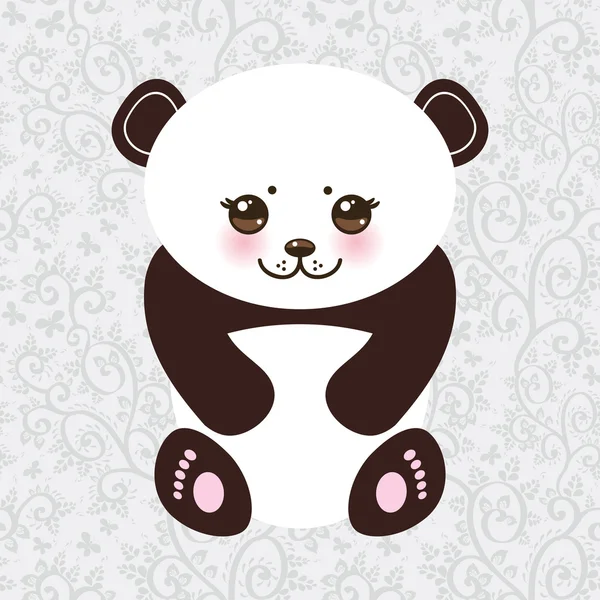 Kawaii funny panda white muzzle with pink cheeks and big black eyes. Vector — Stock vektor