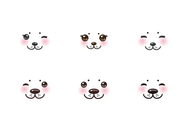 Kawaii funny albino animal white muzzle with pink cheeks and winking eyes. Vector — Stock vektor