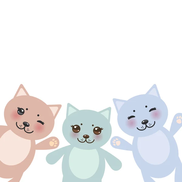 Card design set funny cats, pastel colors on white background. Vector — Stok Vektör