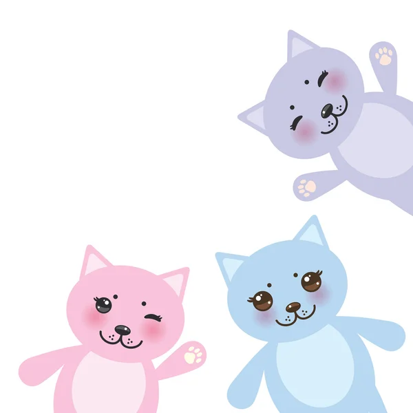 Card design set funny cats, pastel colors on white background. Vector — Διανυσματικό Αρχείο