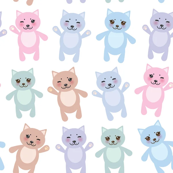 Définir chats drôles, couleurs pastel sur fond blanc motif sans couture. Vecteur — Image vectorielle