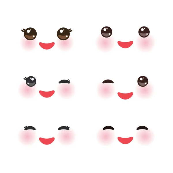 Bozal divertido Kawaii con mejillas rosadas y ojos guiñando el ojo sobre fondo blanco. Vector — Archivo Imágenes Vectoriales