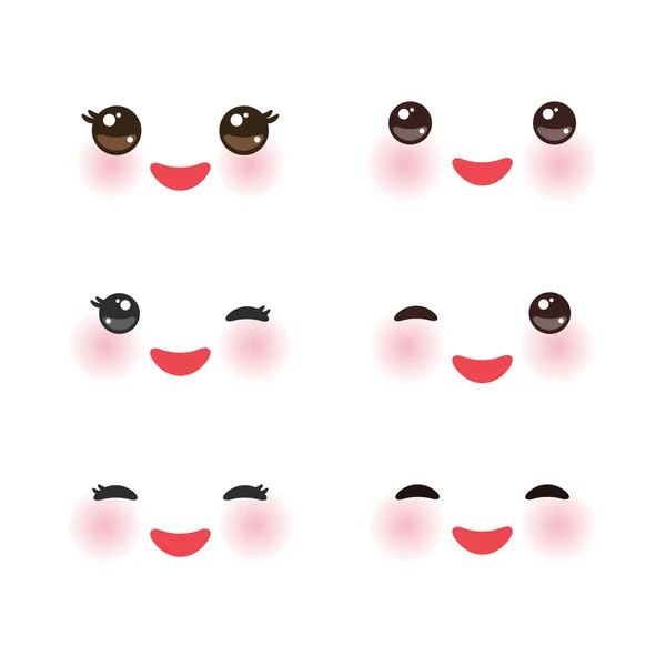 Kawaii focinho engraçado com bochechas rosa e olhos piscando no fundo branco. Vetor Ilustração De Stock