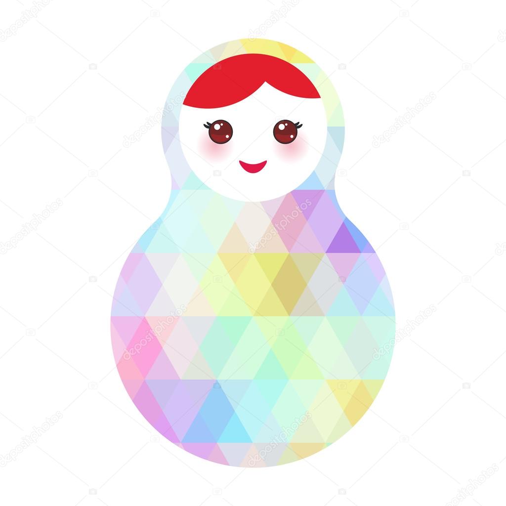 Russian dolls matryoshka with bright rhombus on white background, rainbow pastel colors. Vector