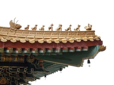 Çin stili saçak, çatı, beyaz adam izole parçası