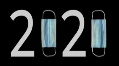 2020 animasyonu, koruyucu yüz maskesi ve aşı enjeksiyonlu tıbbi şırınga kullanılarak 2021 'e dönüşür.