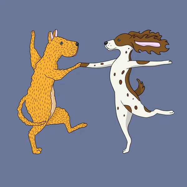 Ilustración de dos perros bailarines divertidos — Vector de stock