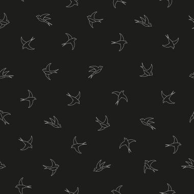 Flying birds black and white outline pattern clipart