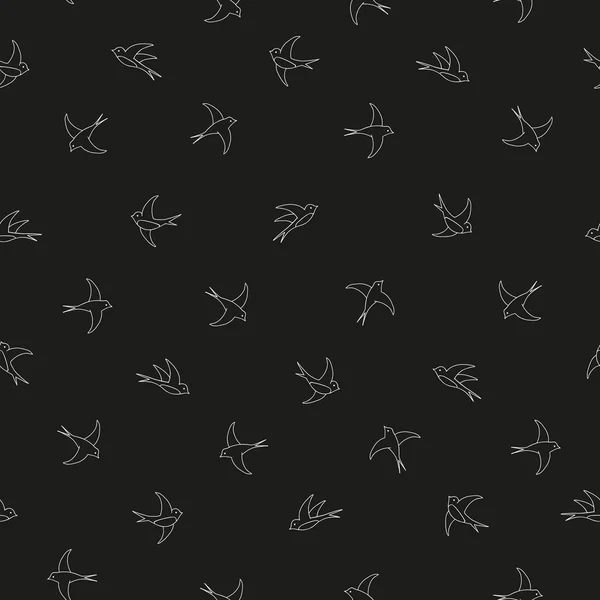 Flying birds black and white outline pattern — Stock Vector