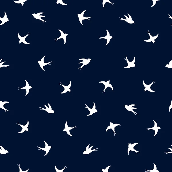 Vliegende witte contouren vogels patroon — Stockvector