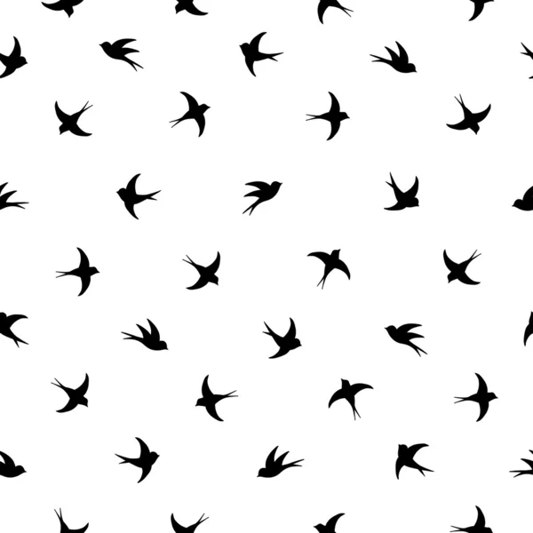 Volanti uccelli silhouette modello in bianco e nero — Vettoriale Stock
