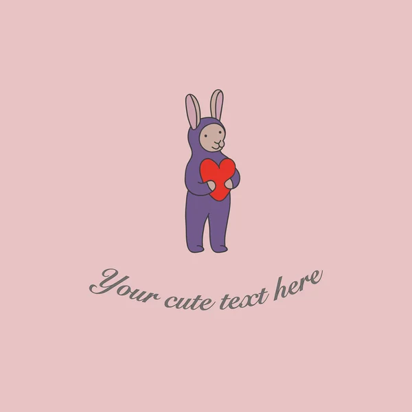 可爱的小兔子，用心的插图 — 图库矢量图片