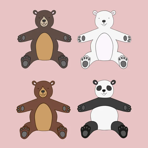 Conjunto de vetores de quatro ursos de pelúcia bonitos —  Vetores de Stock
