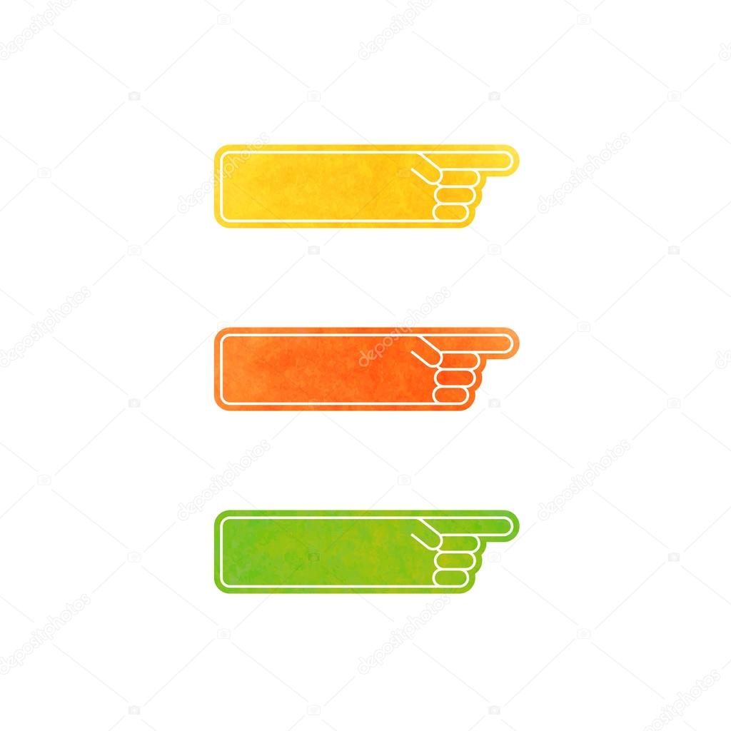 Set of vector hand pointers - yellow, orange, green