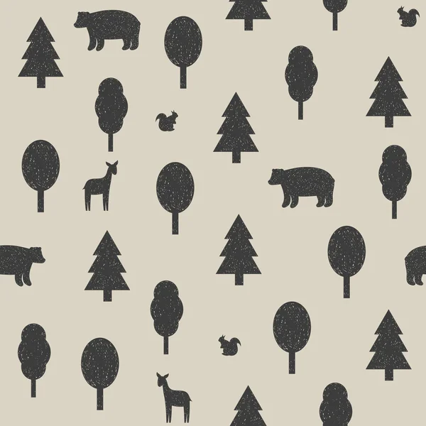 Wild animals in the forest seamless pattern — Stock Vector