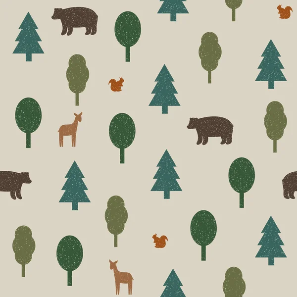 Wild animals in the forest seamless pattern — Stock vektor