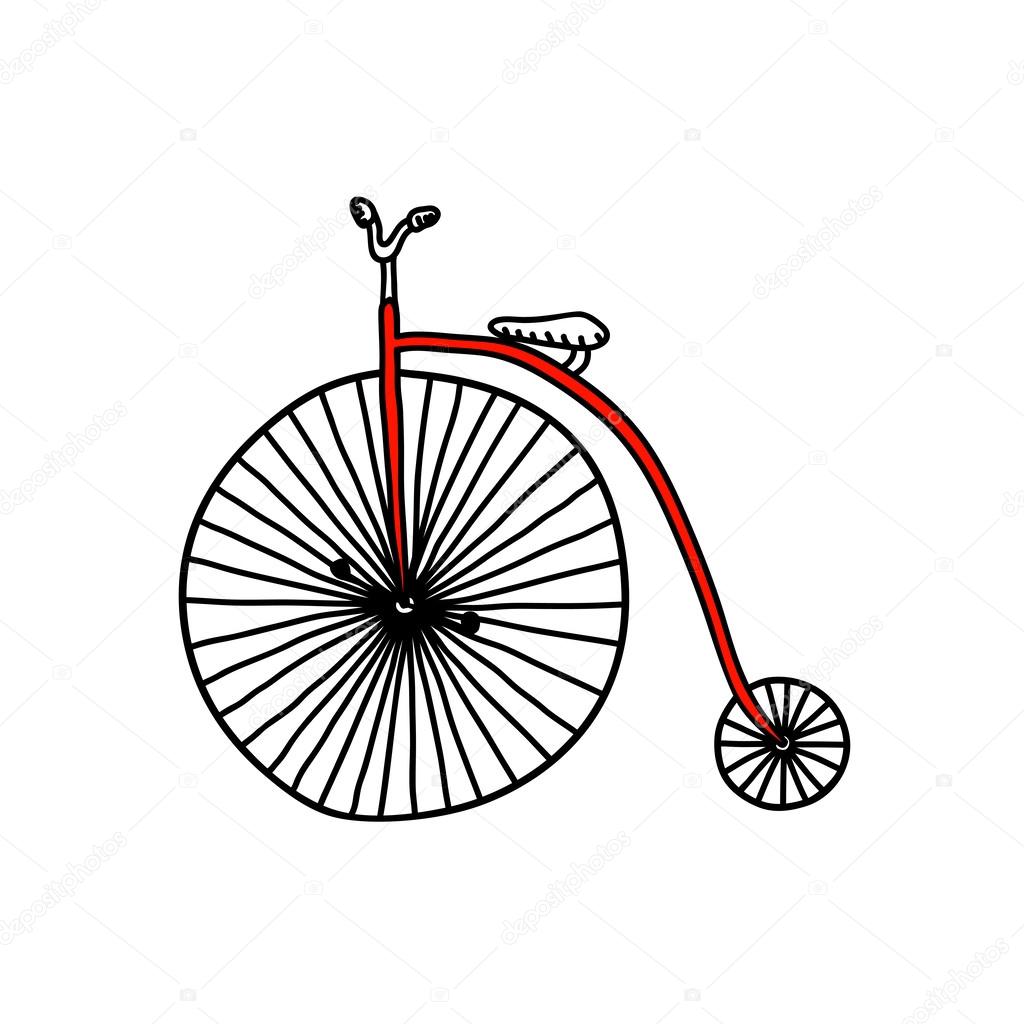 Outline illustration of a retro old-fashioned circus bicycle