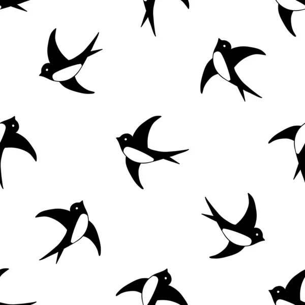 Zwart-wit vliegen zwaluwen naadloze patroon — Stockvector
