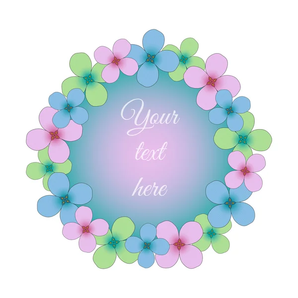 Jarní květy růžové, modré a zelené kruh rám pro váš text, — Stockový vektor