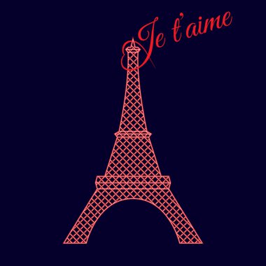 Neon lights eiffel tower silhouette with text clipart