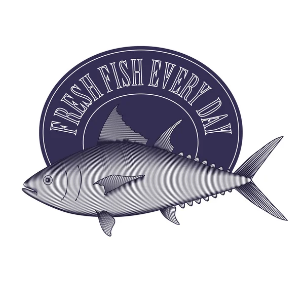 Gravure logo vintage de style de magasin de poisson, marché, etc. . — Image vectorielle