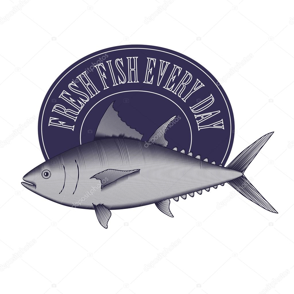 Engrave style vintage logo of fish store, market etc. 