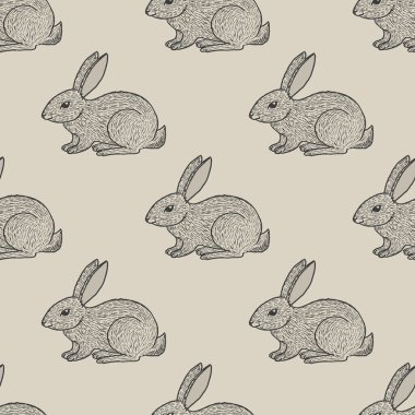 Sevimli küçük tavşan Vintage seamless modeli el ile çizilmiş