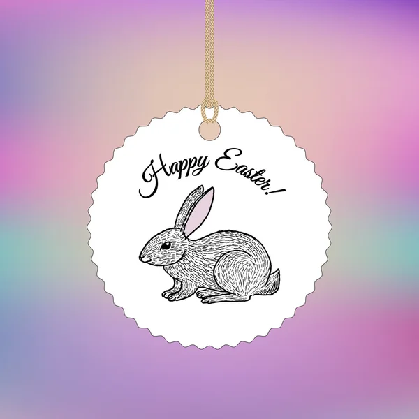 Hand drawn bunny label on the rope - Easter design element — Stock Vector