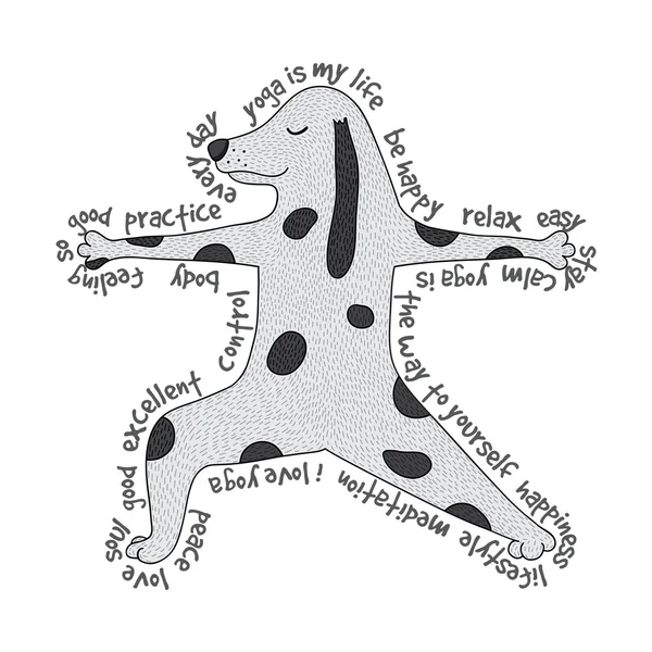 Djurens yoga illustration - virabhadrasana pose. Söt yoga hund en — Stock vektor