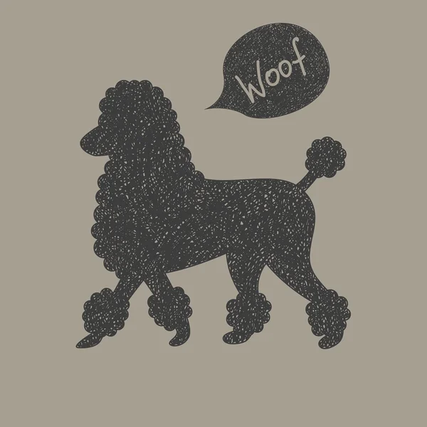 Carino disegnato mano vintage a piedi cane barboncino con il discorso bolla il — Vettoriale Stock