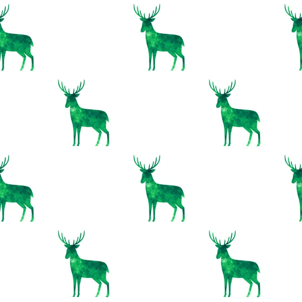 Forest deer silhouettes filled in green watercolor pattern — Stock Vector