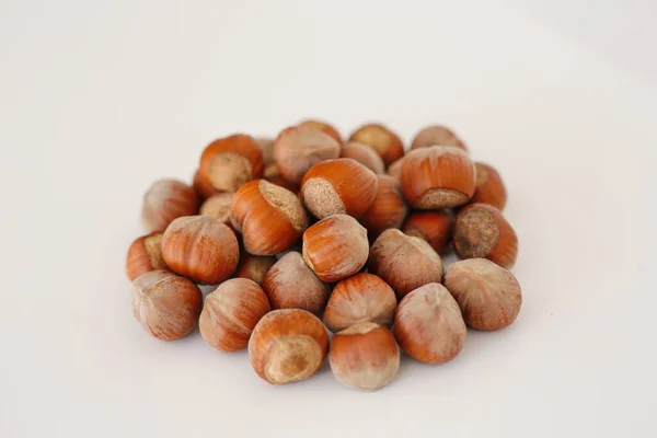 Hazelnuts Белом Фоне — стоковое фото