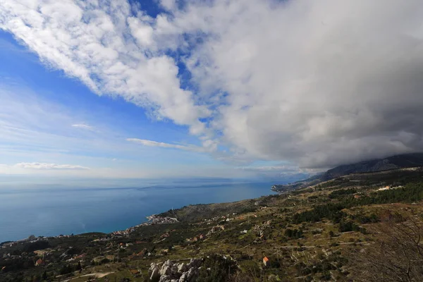 Panorámás Kilátás Tengerre Makarska Előtt Horvátország — Stock Fotó