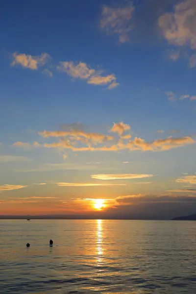 Puesta Sol Mar Frente Makarska Croacia —  Fotos de Stock