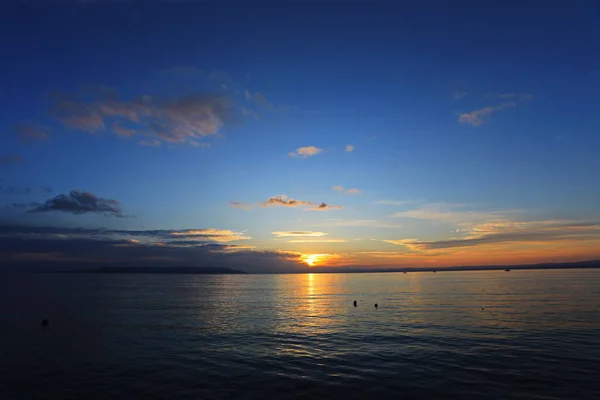 Puesta Sol Mar Frente Makarska Croacia —  Fotos de Stock