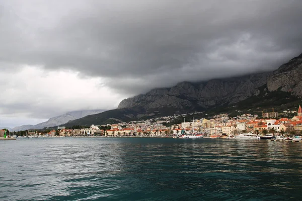 Зимняя Панорама Туристического Места Макарска Далмации Хорватия Стоковое Фото