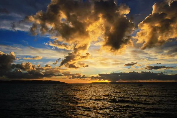 Pôr Sol Sobre Mar Adriático Frente Ilhas Hvar Brac — Fotografia de Stock