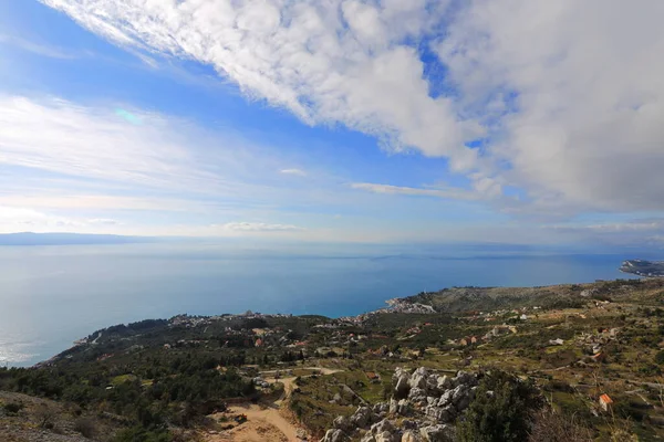 Panorámás Kilátás Tengerre Makarska Előtt Horvátország — Stock Fotó