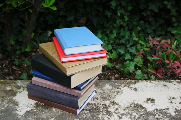 Books on the garden wall