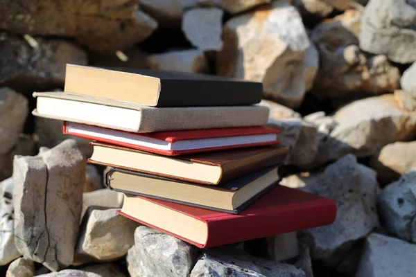 Books on the stone wall