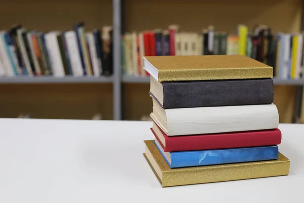 Stack Books Table Library — Stock Photo, Image