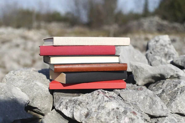 Bücher Auf Der Steinmauer — Stockfoto