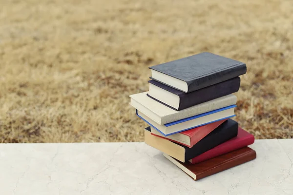 Bücherstapel Der Wand Vor Der Schule — Stockfoto