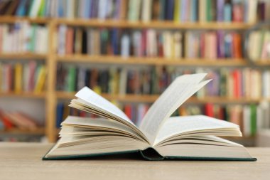 Fotoğraf, çerçevenin tam ortasına yerleştirilmiş açık ahşap bir masanın üzerinde duran açık bir kitabı gösteriyor. Sayfaları hafif bir kavisle yukarı doğru yayılmış, sanki nefesin ortasında kalmış ya da okuyucuların elinden yeni çıkmış gibi..