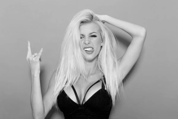 Black White Image Crazy Emotional Young Blonde Model Sexy Black — 스톡 사진