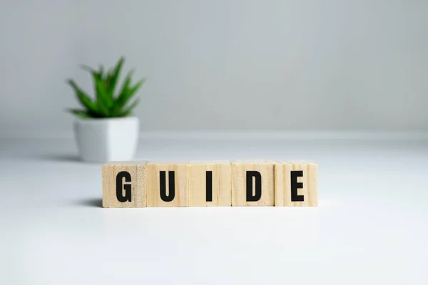 Guide Word Written In Wooden Cube on white background. — 스톡 사진