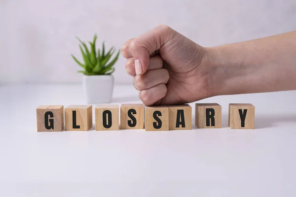 Glosario palabra hecha de letra cuadrada palabra sobre fondo blanco — Foto de Stock