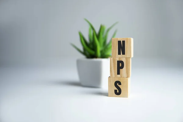 Texto Nps Net Promoter Score Cubos Madeira Conceitos Empresariais — Fotografia de Stock