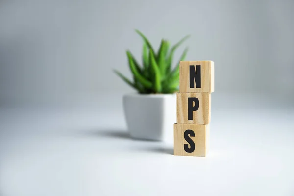 Tahta küplerde NPS NET PROMOTER Skorları. İş kavramları.