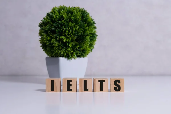 Dřevěné bloky se slovem IELTS - mezinárodní standardizovaný test anglického jazyka. — Stock fotografie